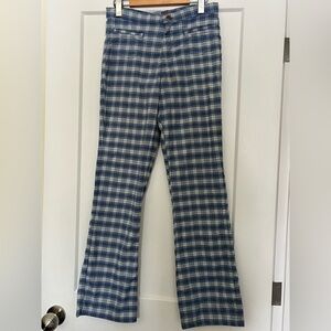 Vintage Cotton Check Flare Mid-Rise Blue White Made in Canada Pants 28